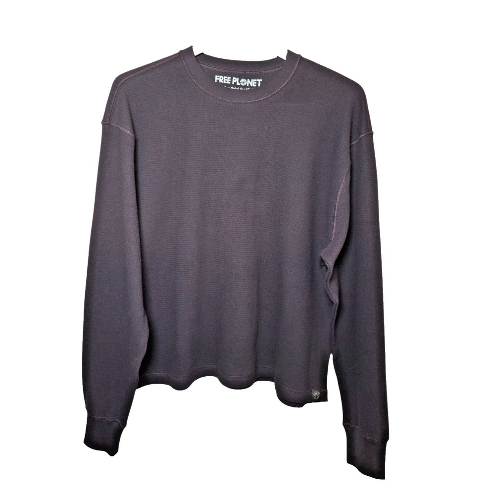 Free Planet Men's Large ‎ Blue Long Sleeve Cropped Boxy Fit Textured T-shirt